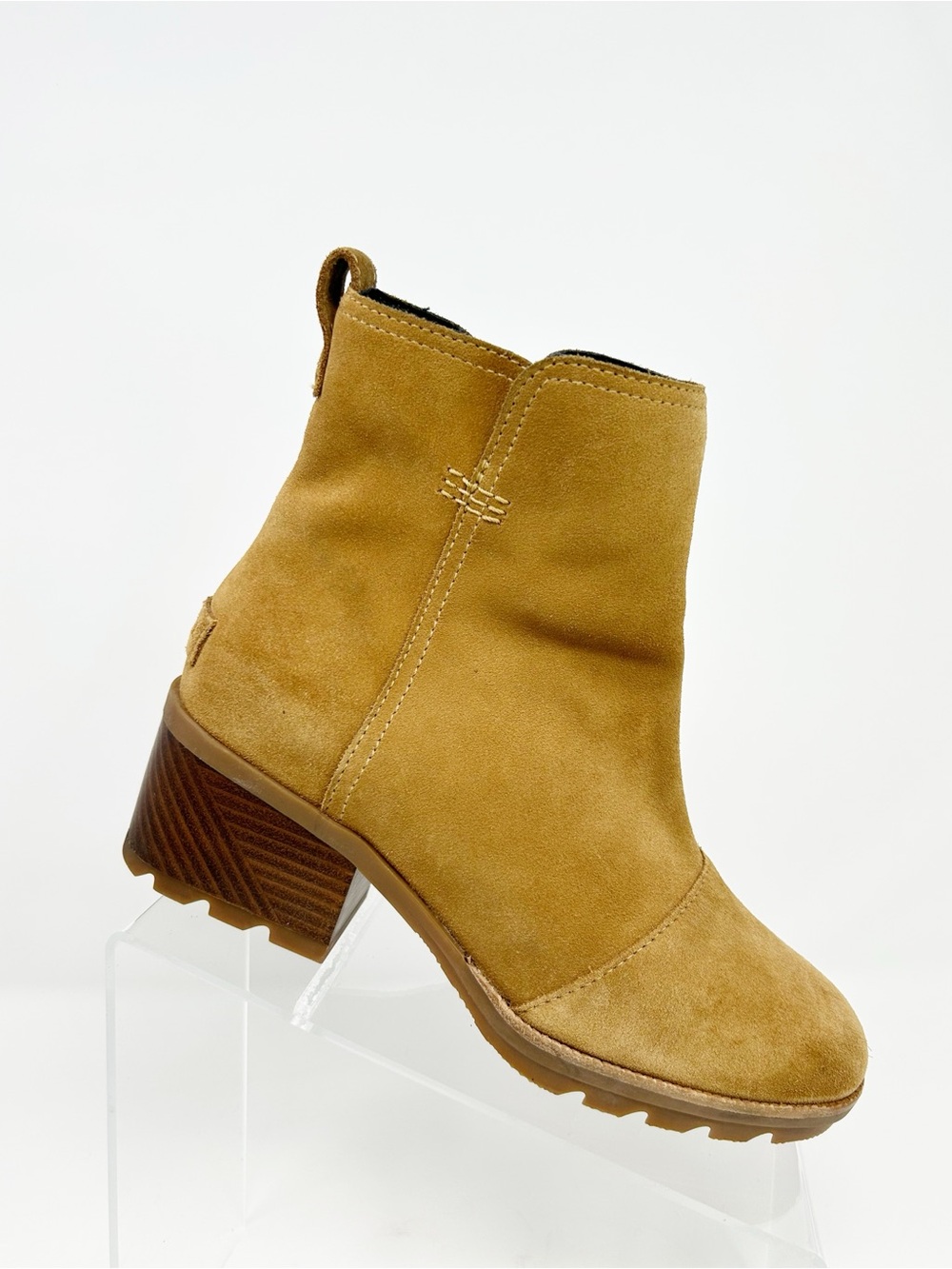 Sorel Cate Waterproof Bootie Camel Tan Side Zip Block Heel Lug Sole Size 7